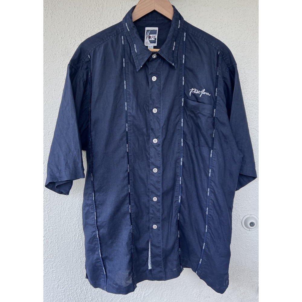 Phat Farm Navy Blue Button Up Shirt Short Sleeve Retro Streetwear Logo Men’s XL
